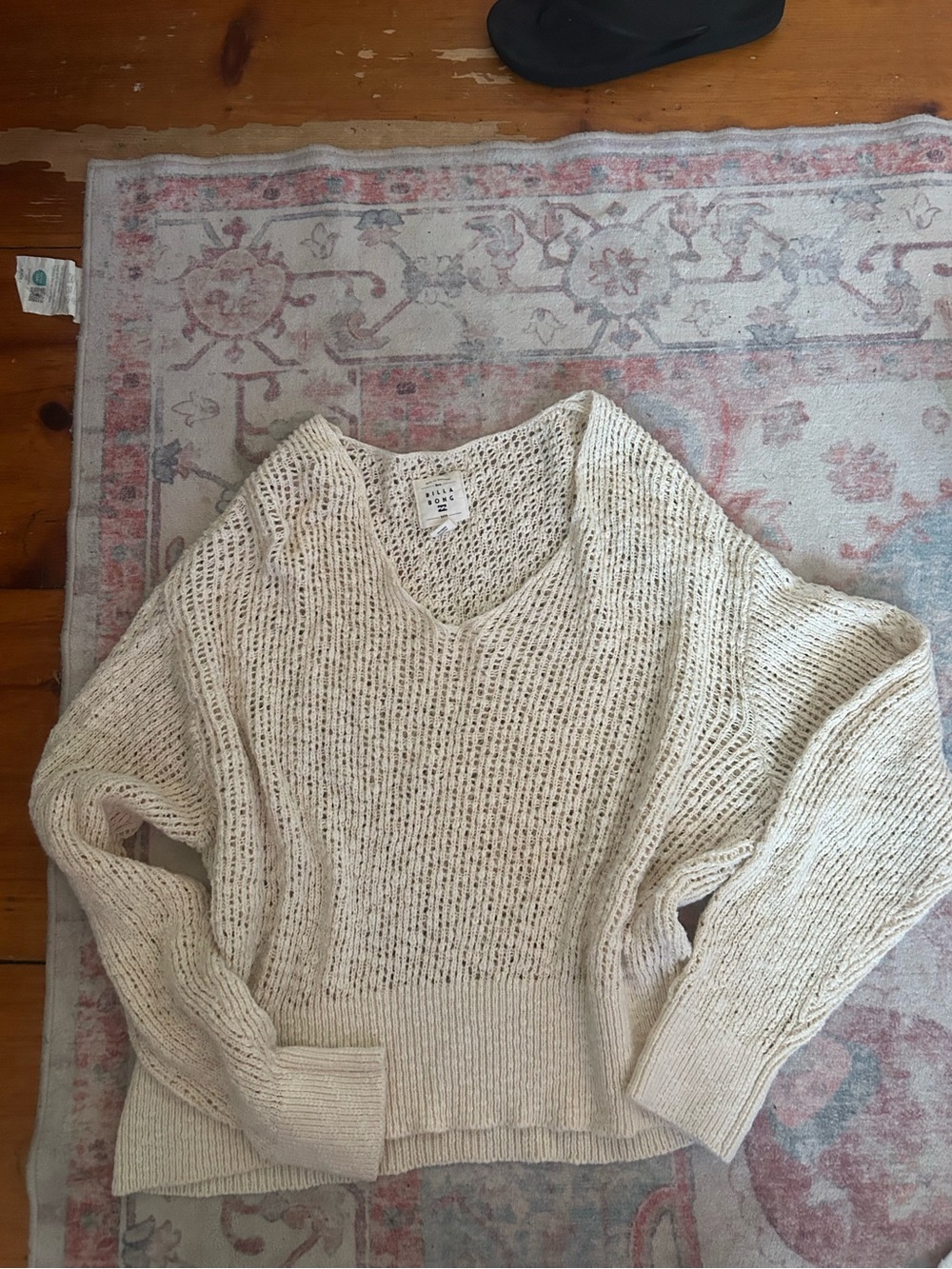 Billabong Cream Open-Knit V-Neck Sweater